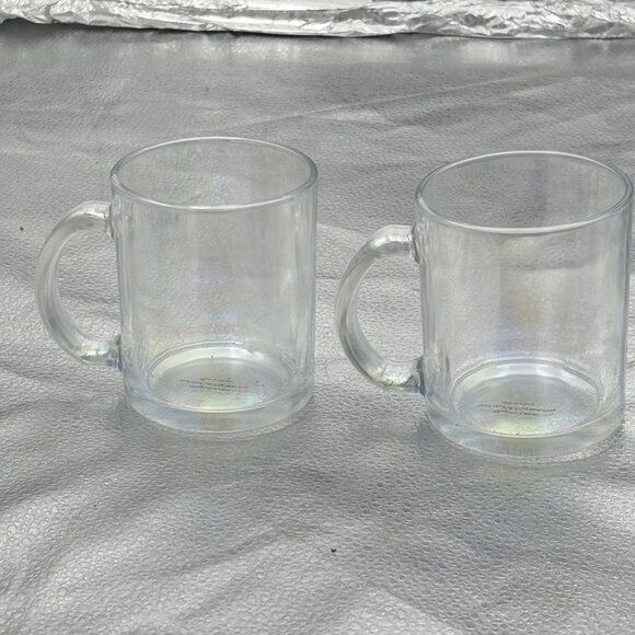 Clear iridescent Glass Coffee Mug Set of 2 Handle Tea Modern Classic Minimalist - Picture 5 of 10